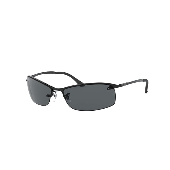 RAY-BAN RB3183 RB3183 Rectangle Shape Sunglasses Polished Black Frame | Polarized Dark grey Lens 63mm