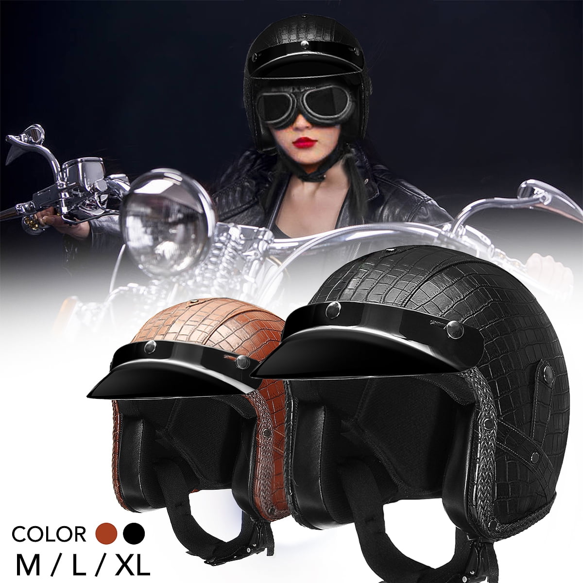 Brown Motorcycle Helmet Half Face PU Leather Motorcycle Half Helmets