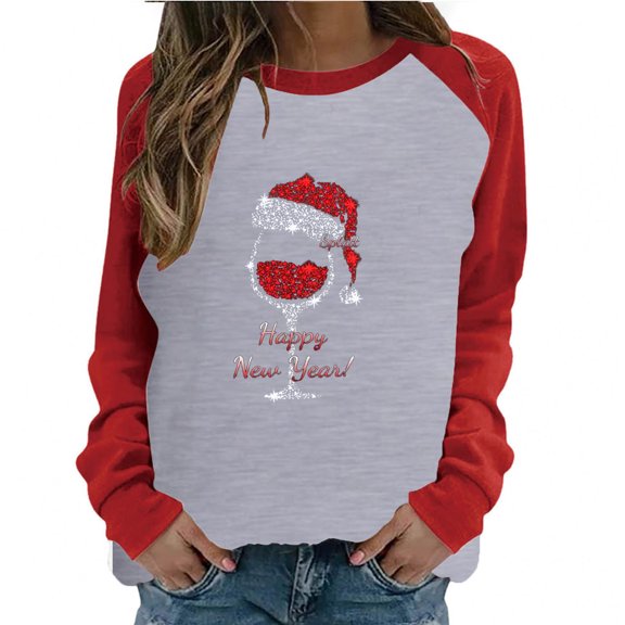Fesfesfes Women's Raglan Sweatshirt Christmas Printed Long Sleeve Shirts Crewneck Casual Tops On Sale