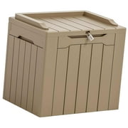 Highcool 31 Gallon Resin Deck Box Large Outdoor Storage Solution for Furniture, Garden Tools, Pool , Weatherproof and UV Resistant, Secure with Lock, Light Coffee