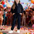 thumbnail image 2 of Gubotare Girl's Pants Set Toddler Baby Girl Fall Winter Clothes Print Long Sleeve Pullover Sweatshirts Stripe Pants Farm Goose Outfit 3T 4T (Black,3-4 Years), 2 of 5