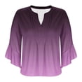 thumbnail image 5 of Summer Akafmk 3/4 Sleeve Shirts for Women,Summer Womens Gradient Ruffle Bell Sleeve Dressy Top,Spring and Summer Casual Solid Color Sleeve Round Neck Top Sleeve Round Neck Top/Shirt, 5 of 5
