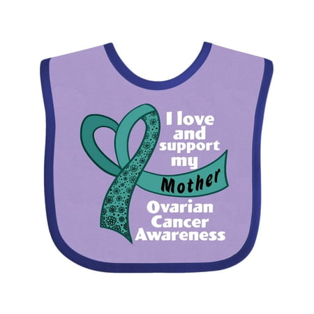 

Inktastic I Love and Support My Mother Ovarian Cancer Teal Ribbon Gift Baby Boy or Baby Girl Bib