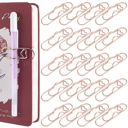 1Set 208Pcs Carbon Steel Pen Clips for Notebook Scrapbook Heart Paper Clip Pen Holders Rose Gold 69.5x20.5x9mm