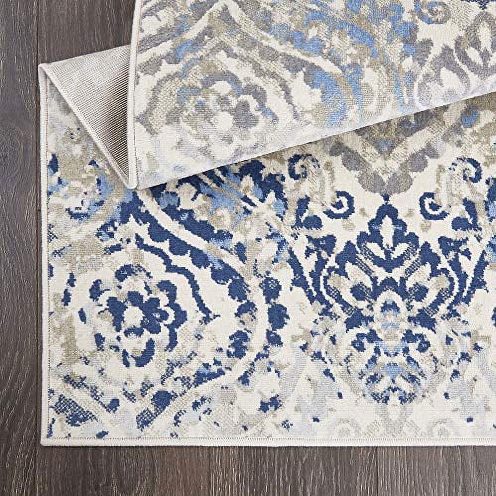 Home Dynamix Melrose Audrey Moroccan Ogee Damask Runner Area Rug, Ivory/Blue, 1'8"x7'2"