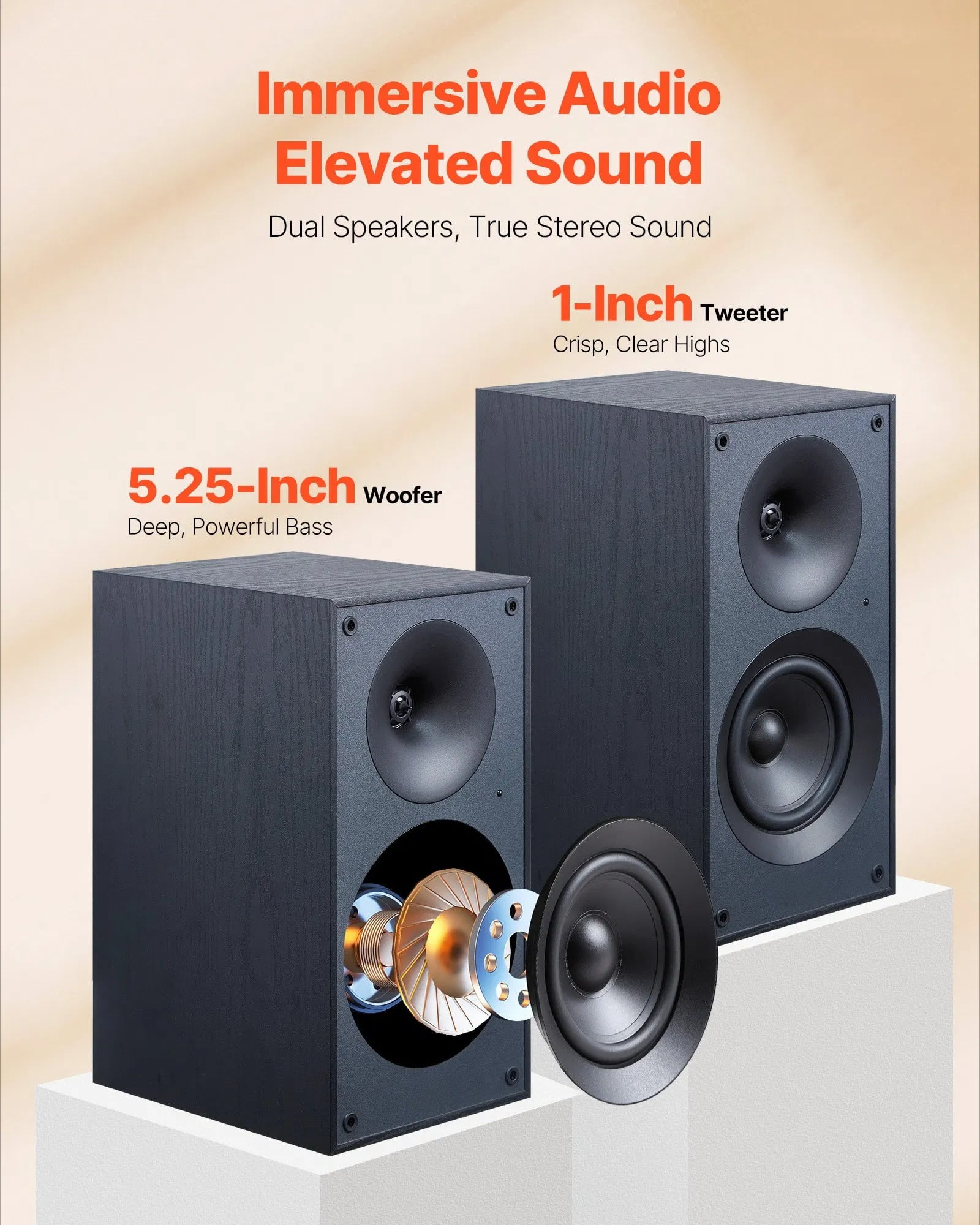 Three-dimensional audio system, Bluetooth audio system, active bookshelf studio monitoring speakers, MDF casing, 2 Bluetooth coaxial stereo systems, multiple input options