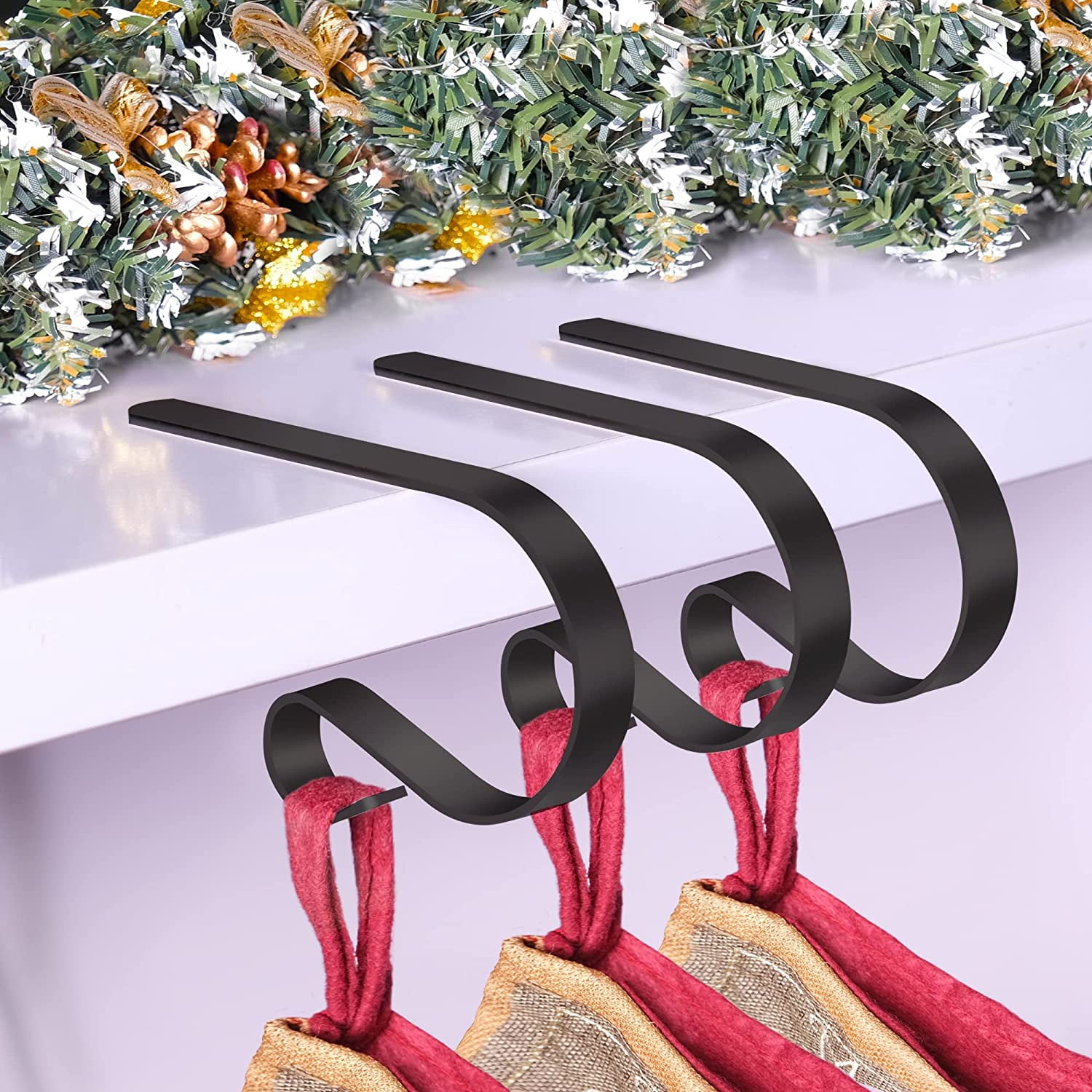 Christmas Stocking Holders for Mantle, Bronze - Set of 6, Lightweight Xmas  Stocking Holder No-slip Stocking Hangers for Mantel Fireplace, Adjustable Mantel  Stocking X-mas Hooks 