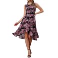 thumbnail image 2 of Vestidos de verano para mujeres INSPIRE CHIC, con envoltura, dobladillo con volantes, cuello redondo, espalda con abertura, sin mangas, vestido floral en negro y rosa, 2 of 6