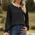 thumbnail image 2 of Timegard Blouse for Women Eyelet Scoop Neck Ruffle Long Sleeve Tops Fall Casual Comfy Tops Solid Color, 2 of 8