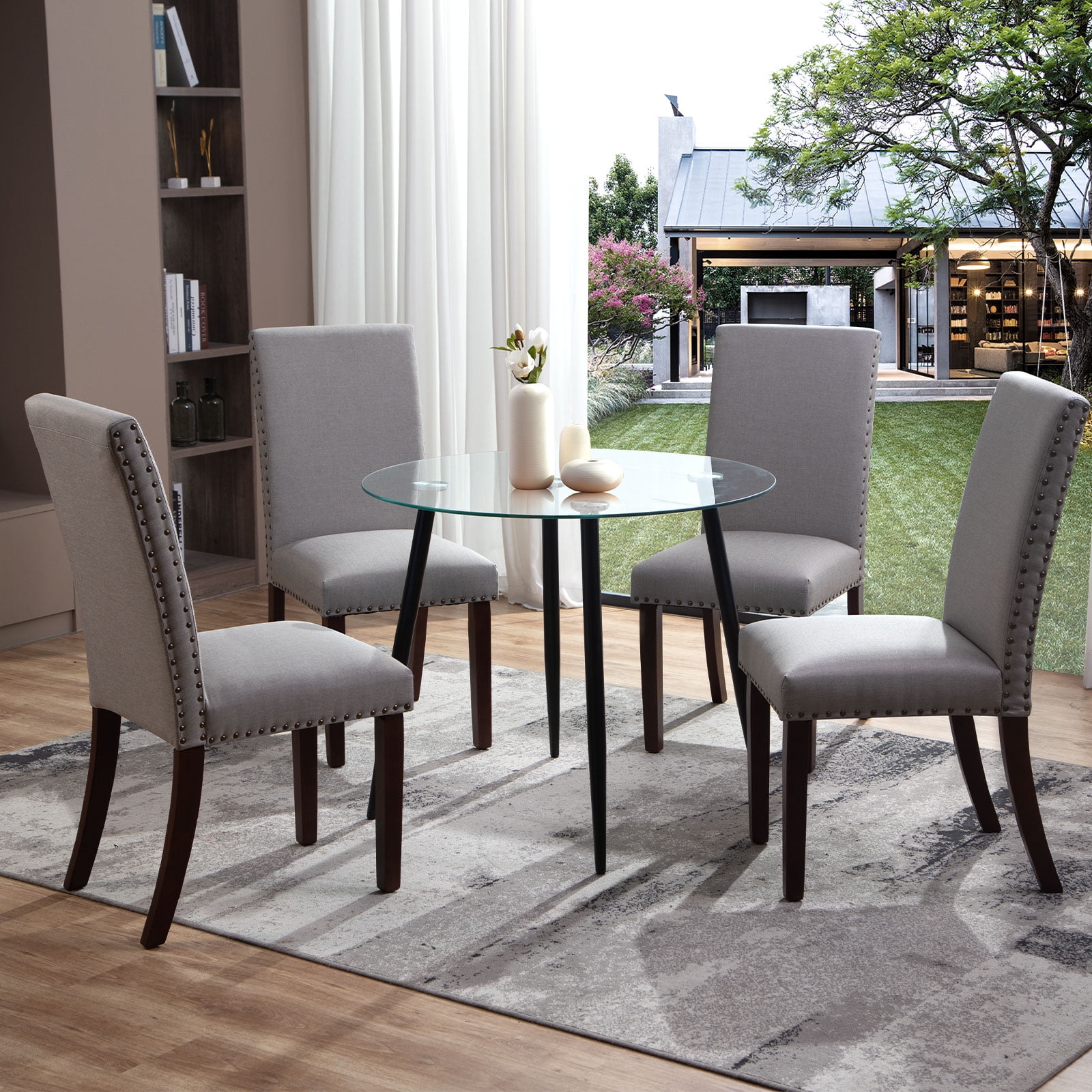 Nopurs 5 Piece Dining Table Set,Round Dining Set with Tempered Glass