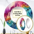thumbnail image 3 of Designart "Alcohol Ink Artwork in Teal and Purple with Rainbow Hues I" Abstract Shapes Rund Mirror For Wall Decor - Large Blue Round Printed Mirror -Modern Round Living Room Mirror - 29" x 29", 3 of 6