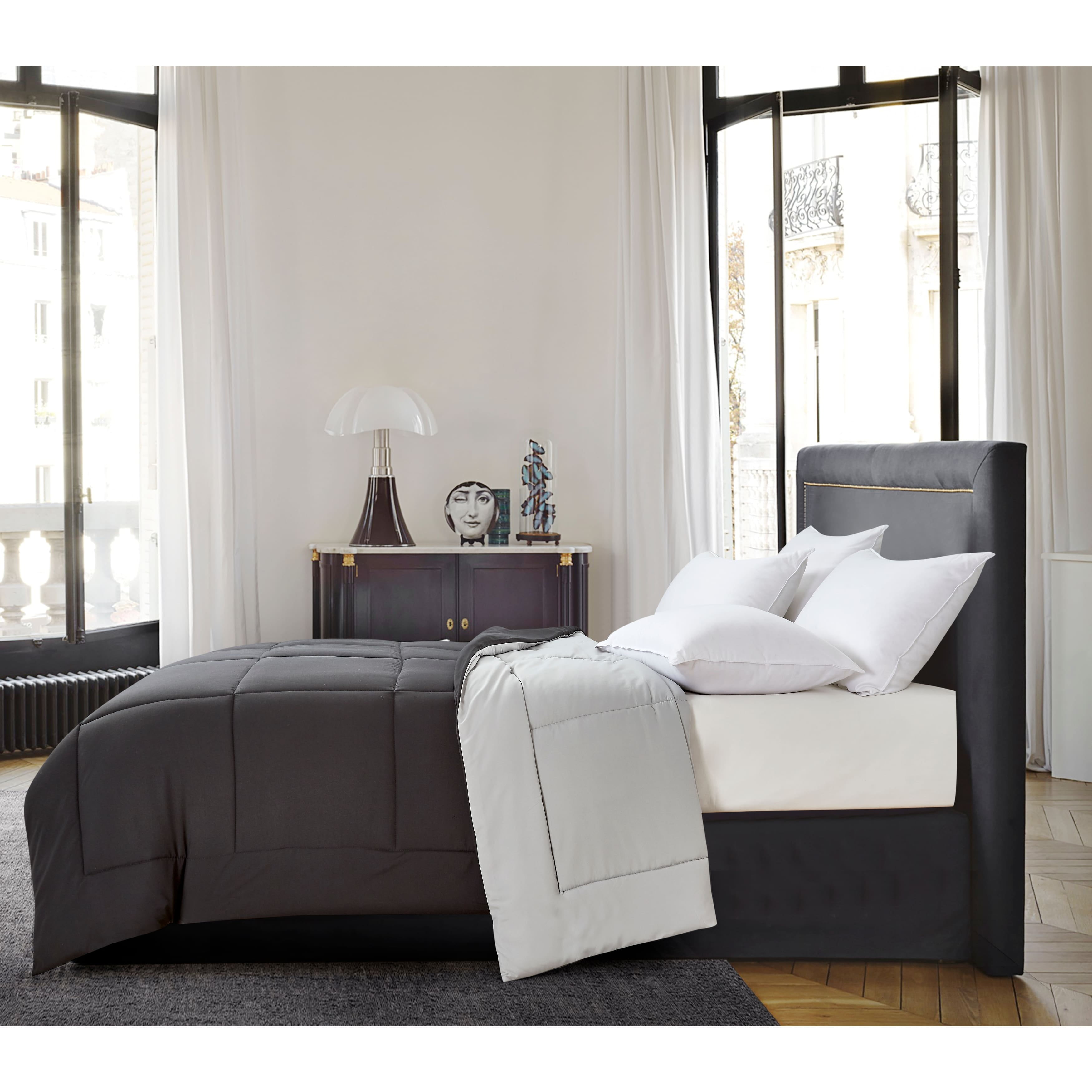 Hotel Grand Microfiber Hypoallergenic Reversible Down Alternative Comforter White, Platinum King