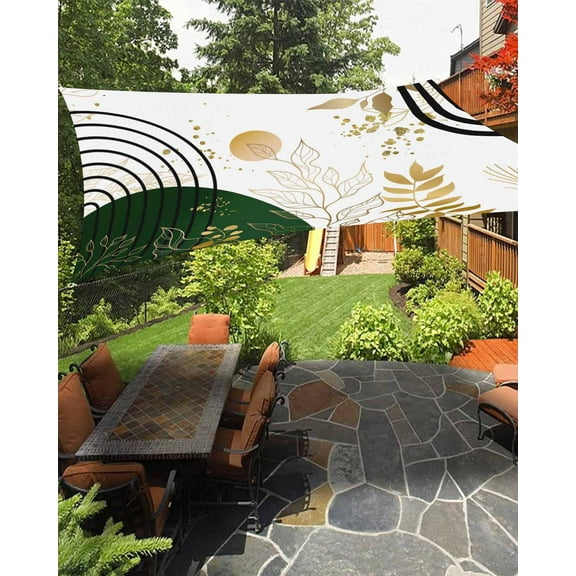 Sun Shade Sail 14x18Ft Boho Abstract Leaf Plant Bohemian White Uv Block Sunshade Canopy Outdoor Shade Cover Rectangle Shade Cloth For Patio Garden Yard Deck Pergola