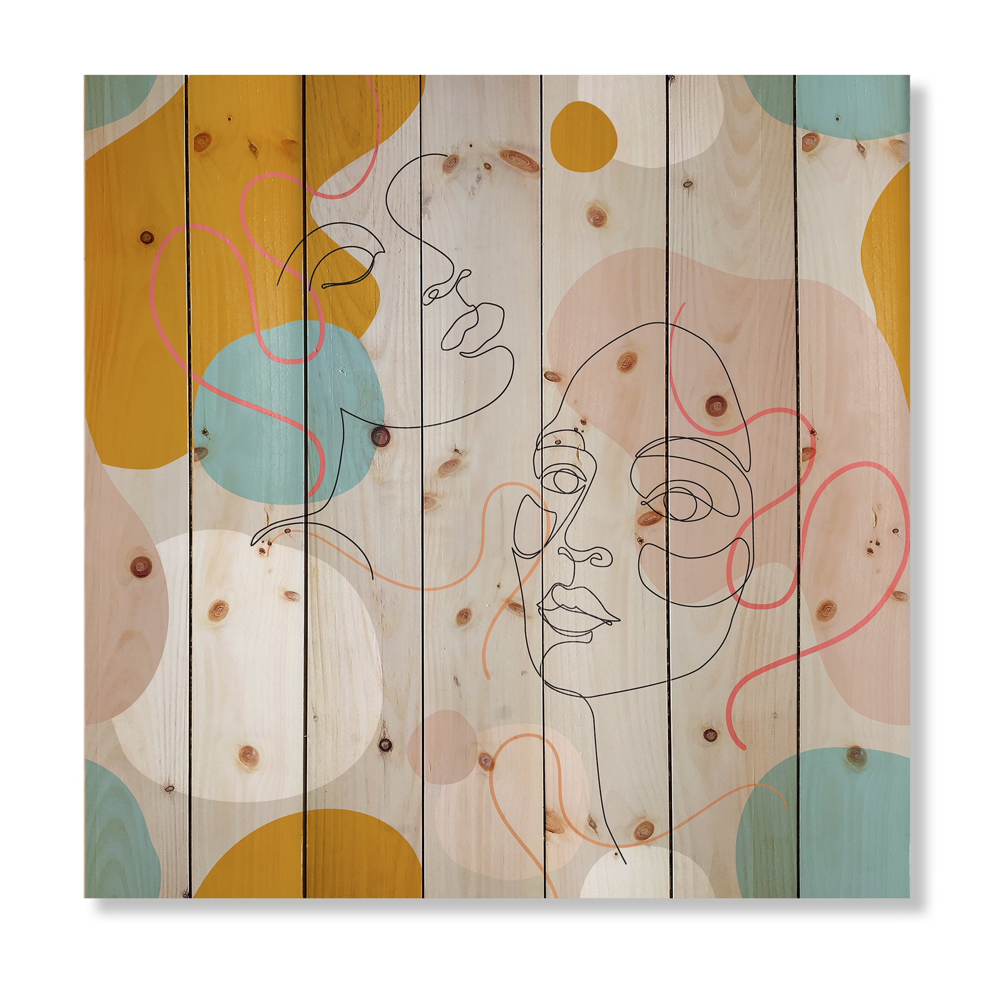 Designart 'Minimal Portrait of Female Face Drawn With One Line II' Modern Print on Natural Pine Wood