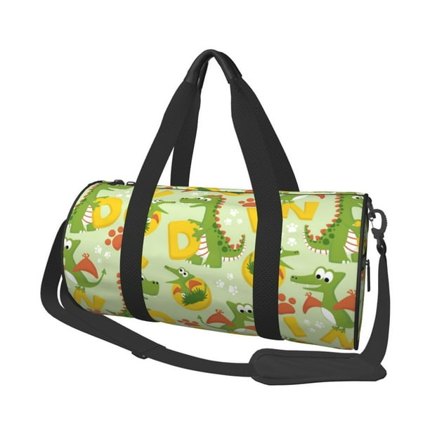 Fotbe Cartoon Dinosaurs Bolsa Deportiva de Lona Plegable con Estampado, Bolsa de Gimnasio con Bolsillo Seco/Húmedo, Bolsa de Viaje Ultraligera de Gran Capacidad