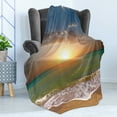 thumbnail image 4 of Seascape Soft Flannel Fleece Throw Blanket, Panorama of Sunset over Ocean Horizon and Sand Beach Fluffy Clouds in Sky, Cozy Plush for Indoor and Outdoor Use, 50" x 60", Multicolor, by Ambesonne, 4 of 5
