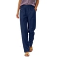 thumbnail image 3 of Straight Leg Pants for Women High Waist Stretchy Slim Fit Trousers with Pockets Solid Color Comfy Cotton Lounge Work Pants,Sizes S-2XL, 3 of 7