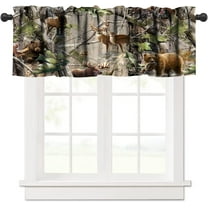 Rustic Forest Valance Curtain, Camouflage Hunting Tree Camo Deer Elk Bird Bear Windows Curtain Valance for Kitchen Dining Room Bedroom Canteens Home Decor, One Panel 54x18in