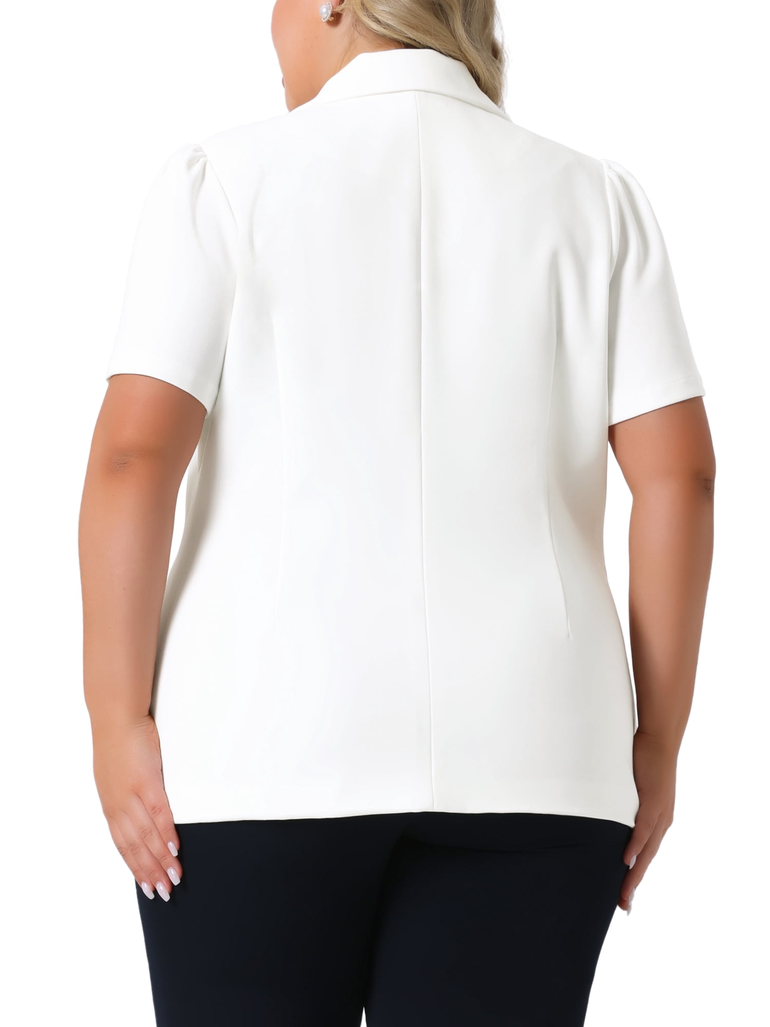 DARING DIVA Women's Plus Short Puff Sleeve Notched Lapel Blazer Jackets White 4X
