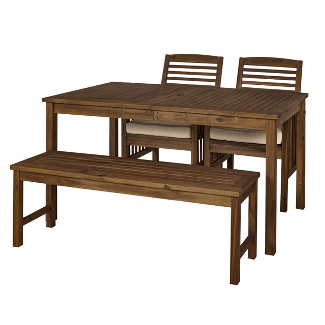 Acacia Wood Simple Patio 4-Piece Dining Set - Dark Brown