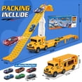 thumbnail image 4 of Huge Wave Toddler Truck Race Track Toys for 3-8 Years Boys, 2-in-1 Transporter Truck Toy Track Set, 6 Die-Cast Race Car Toys, Christmas Toy Gifts for Kids(Yellow), 4 of 7
