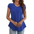 thumbnail image 4 of VOIANLIMO Women Tops Tunic Petal Short Sleeve Dressy Casual Comfy Blouse Flowy, Royal Blue, Small, 4 of 5