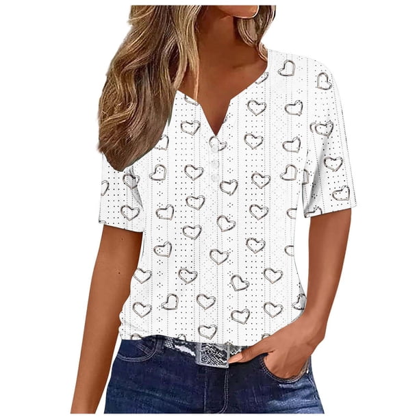 Camisetas Casuales de Mujer con Cuello en V Camiseta de Color Sólido, Manga Corta Casual Top para el Uso Diario