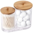 thumbnail image 2 of 2X Soporte de Almohadillas de Hisopo de Algodón con Tapas de Bambú, Soporte de Acrílico Qtip para Bastoncillos de Algodón, Dispensador de Bolas, Almohadilla Redonda de Algodón, 2 of 7