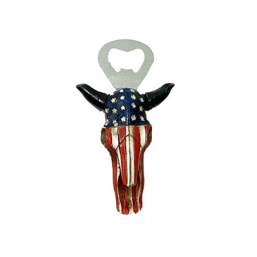 Cow Skull - American Flag Color - Beer Bottle Opener