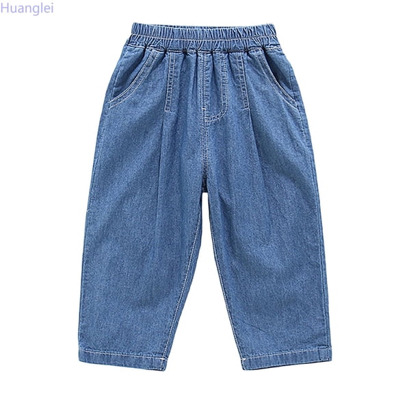 Huanglei Boys Summer Pants Loose Fit Casual Straight Leg Trousers Proof Everyday Wear ,School Jeans For Boys /Size 3-4 Years(Dark Blue)