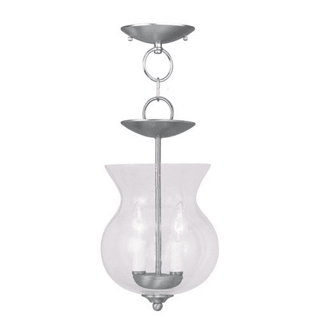 - Pendants 2 Light With Brushed Nickel Hand Blown Clear Seeded Glass 8 inches 120 Watts - World of Crystal