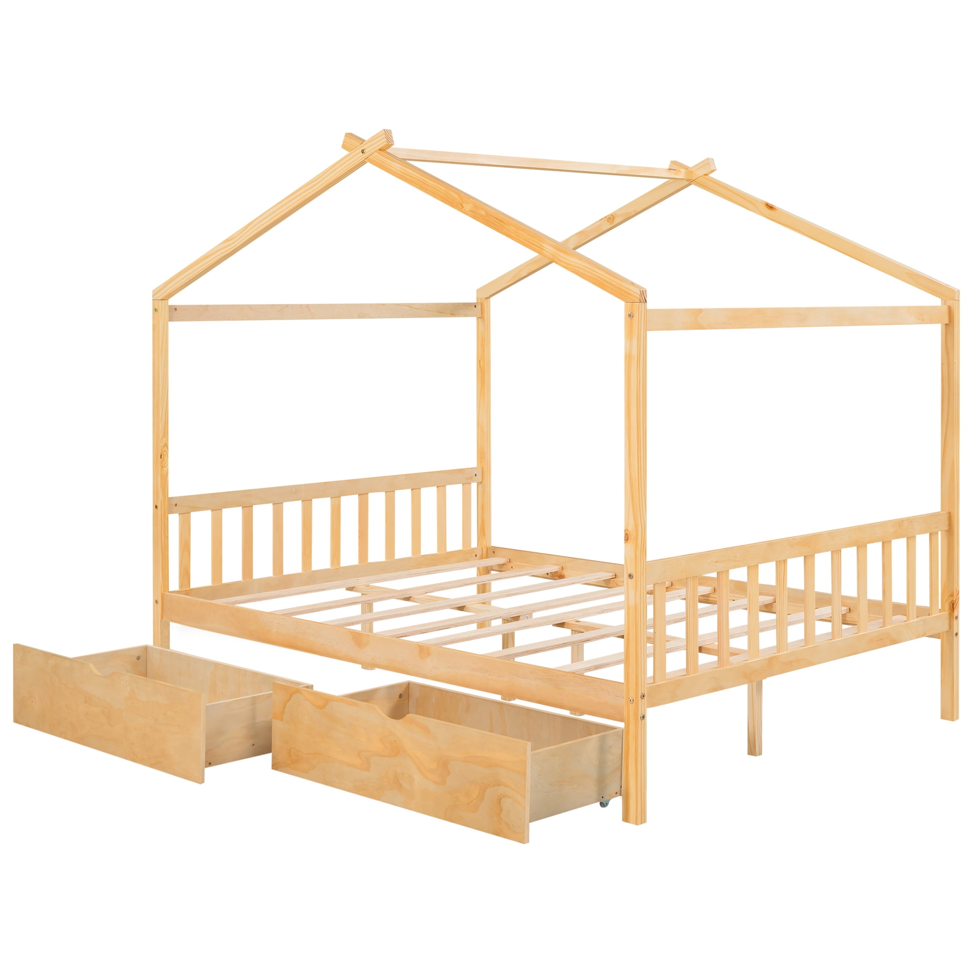 Wooden House Canopy Bed Frames Easy Assembly Wooden Slat Mattress Foundation House Platform Bed With Headboard Footboard Roof Design House Platform Bed For Bedroom