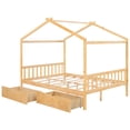 thumbnail image 6 of CoSoTower Full Size House Platform Bed With Two Drawers, Headboard And Footboard, Roof Design, Natural, 6 of 9