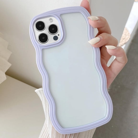 Wave Frame Clear Case for iPhone 11 Pro Max 6.5 inch, Curly Clear Phone Case, Cute Wavy Phone Case for Girl Slim Fit Shockproof Phone Cover Bumper Soft Pretty Case for Women - Purple