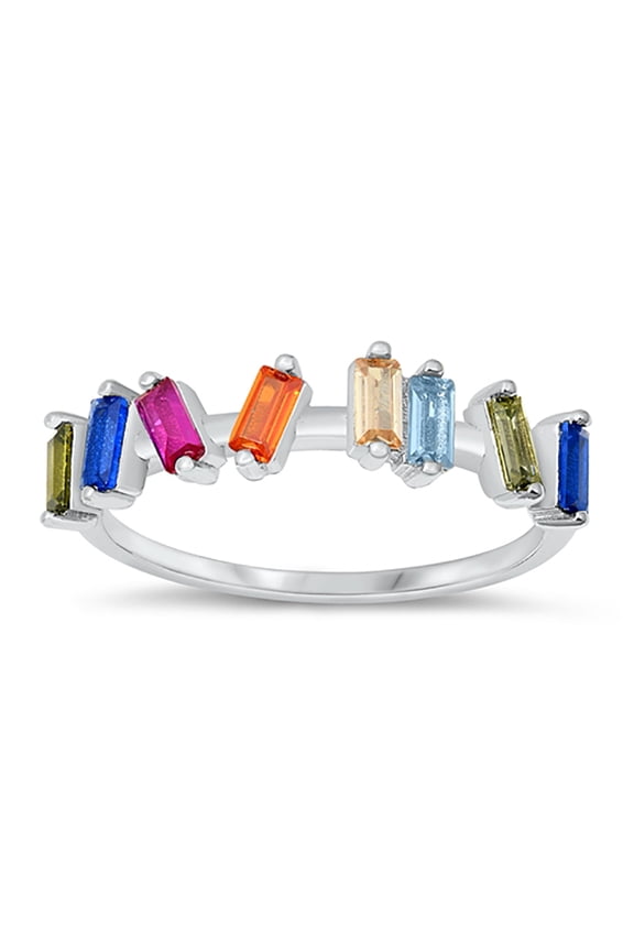 Multi Color Cubic Zirconia Crown Ring Sterling Silver Size 8