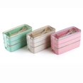 thumbnail image 1 of 3 Layer Lunch Box Wheat Straw Bentobox With Cutlery 900ml Food Storage Container Bento Box, 1 of 4