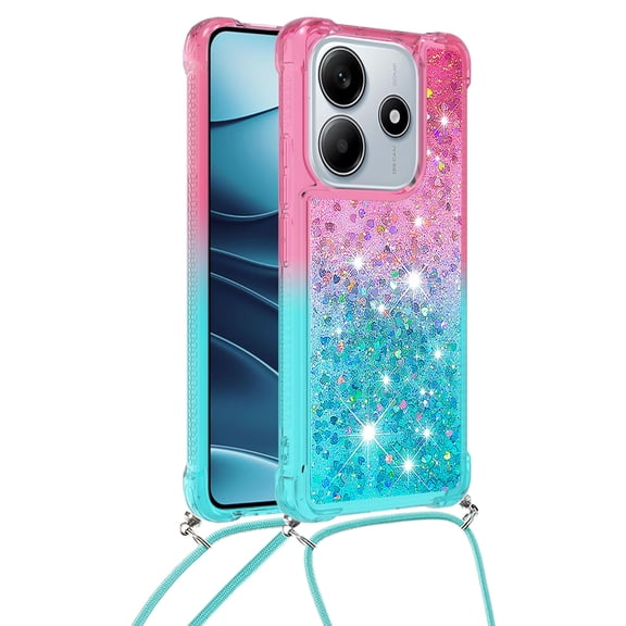 GY-MCKK for Xiaomi Redmi Note 14 4G 163 Case Girls Women Cute Glitter Soft TPU Phone Case with Strap Lanyard Shockproof Protective Cover-B3