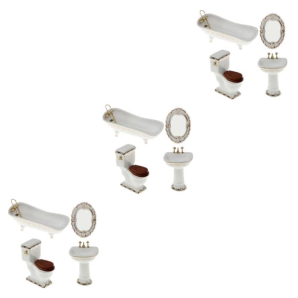 Vogacara 4 Piezas Accesorios Para Casa De Muñecas Simulación Ecológica Lavabo De Cerámica Bañera Inodoro Kit De Lavabo Estilo A Type1 NO1