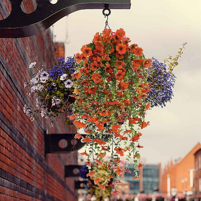 Vrorvz Artificial Violet Green Silk Flower Wall Hanging Rattan Basket Ceiling Decor Low Maintenance Home Decoration Versatile Indoor Hanging for Events and Everyday Spaces