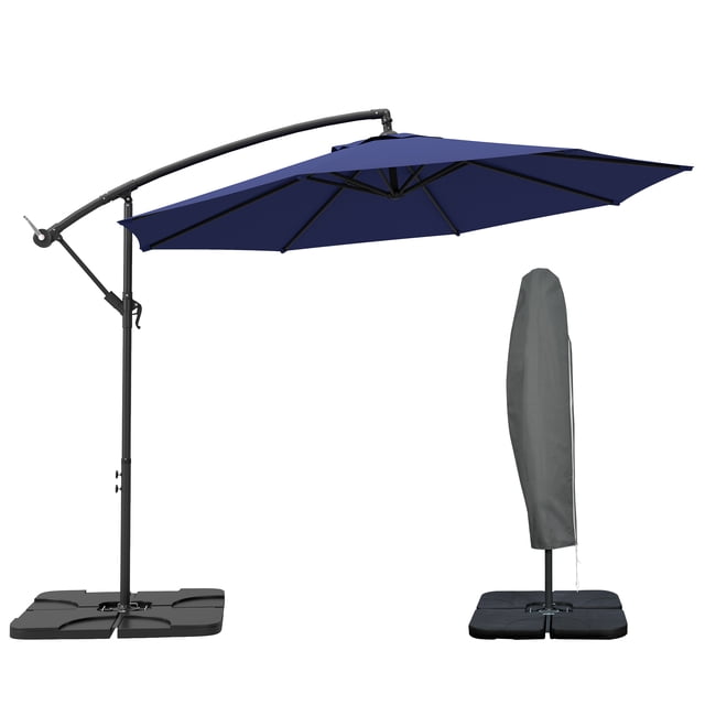 Outsunny 9.6ft Garden Parasol Sun Shade Banana Umbrella Cantilever Navy Blue