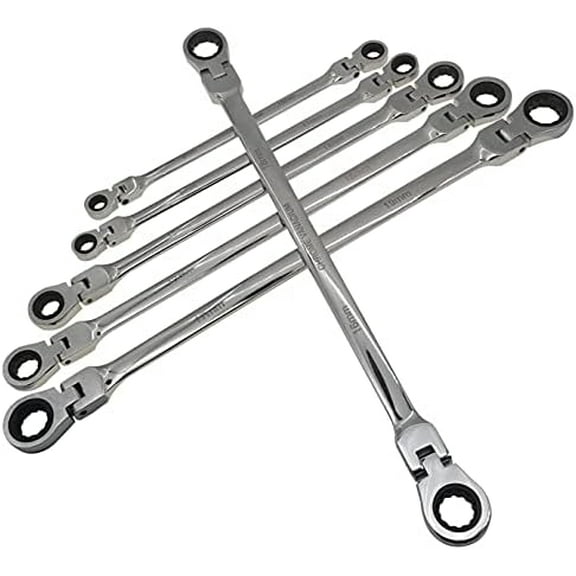 Metric 12 Sizes Extra Long Gear Ratcheting Wrench Set, 8mm-19mm, Made of Chrome Vanadium Steel, Rotatable head$$Tools & Hardware Other