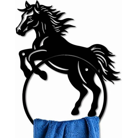Horse Metal Towel Ring Country Style Horse Towel Holder Horse Animal Towel Ring Black Plant Towel Rack Wall Mounted for Bathroom Kitchen Towel Hanger Home Decors Gift 1pc