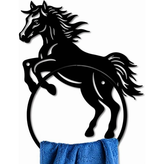 Horse Metal Towel Ring Country Style Horse Towel Holder Horse Animal Towel Ring Black Plant Towel Rack Wall Mounted for Bathroom Kitchen Towel Hanger Home Decors Gift 1pc
