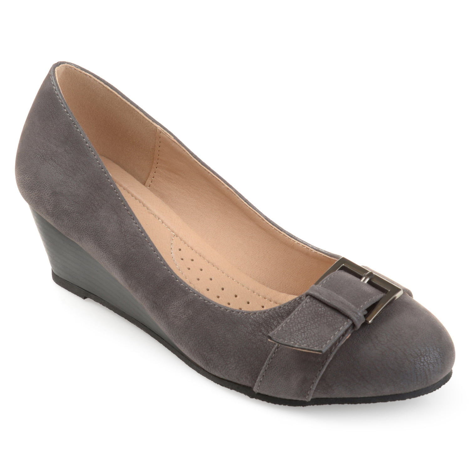 Brinley Co. Women's Faux Suede Buckle Detail Comfort-sole Wedges ...