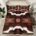 thumbnail image 2 of Homewish Rustic Cattle Hide Twin Sheet Sets,Boho Bohemain Tribal Twin Fitted Sheet,Red Diamond Flat Sheet For Men Women,Breathable Home Decor,3 Pieces, 2 of 7