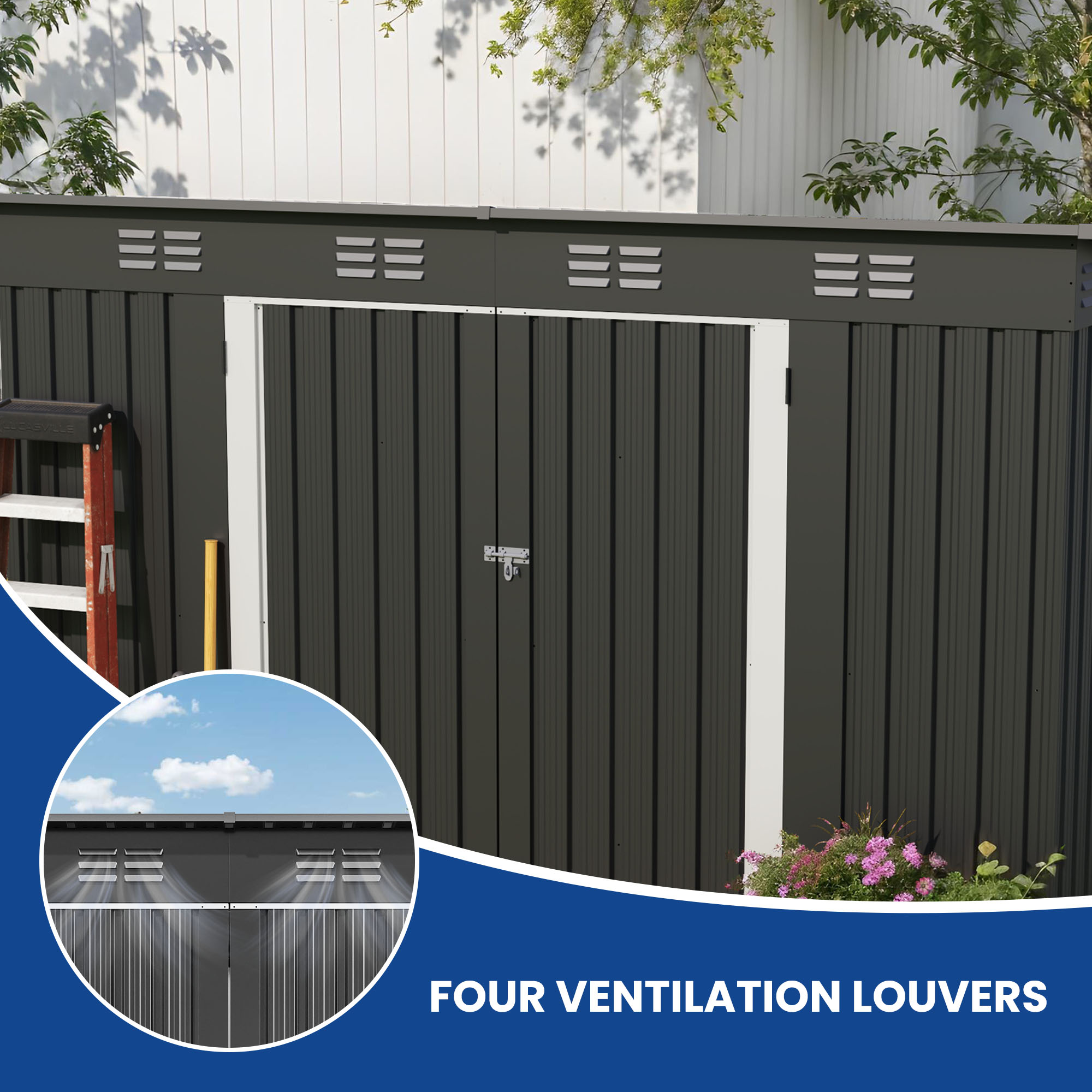 Uforic Oversized Steel Storage Shed with Ventilation, Lockable Doors, and Sloped Roof for Outdoor, Dark Gray