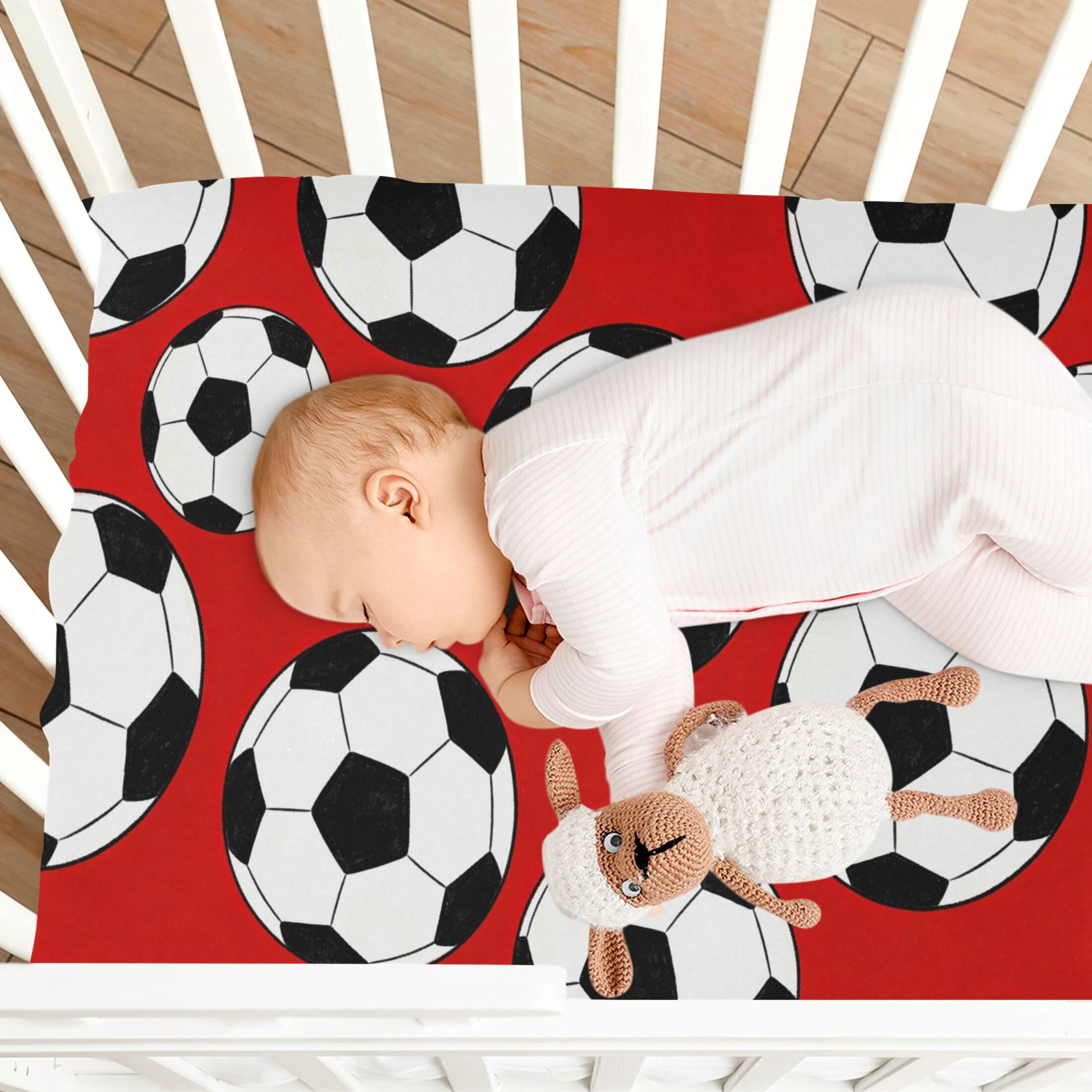 Baby Essentials 52”x 28”- Standard Cotton-like Modal Elastic- Red Football Design Crib Sheets for Newborns and Toddlers