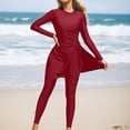 thumbnail image 2 of HNMKIU Swimsuits for Women Two Piece Full Coverage with UPF 50+ Sun Protection Long Sleeve Top and Swim Pants Women's Swimwear Red,M, 2 of 4