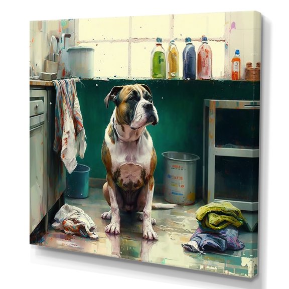 Designart Boxer Dog Don T Like Cleaning III Canvas Wall Art