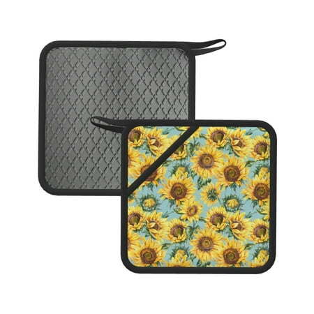 

2PCS Pot Holders for Kitchen - Heat Resistant Silicone Pot Holders with Hanging Loop Farmhouse Sunflower Non Slip Oven Hot Pads Potholders for Decor Baking Cooking Kitchen